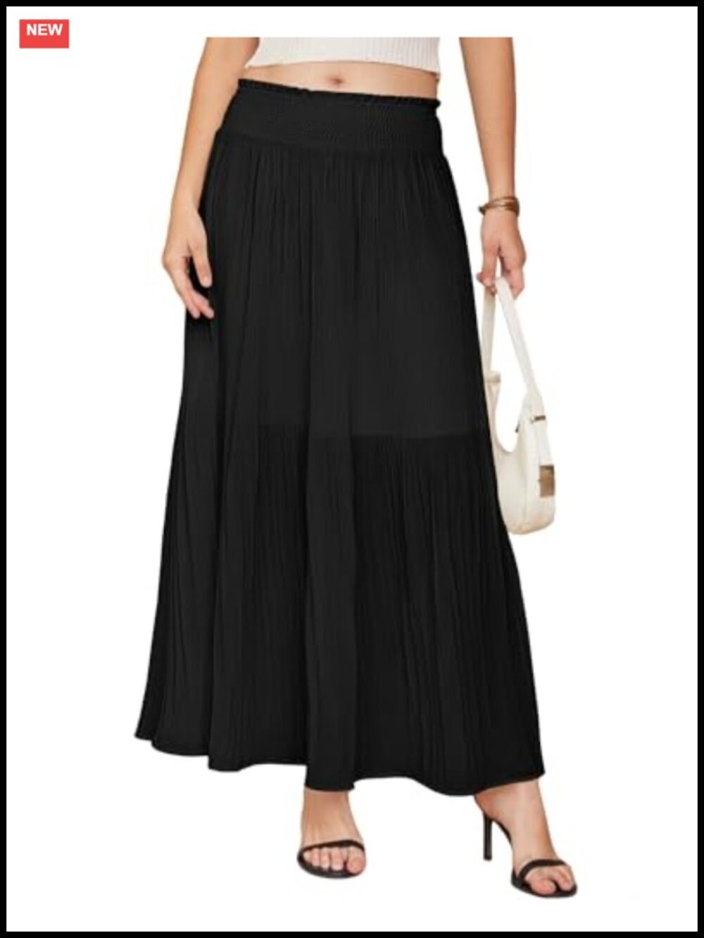 High Waisted Pleated Maxi Skirt Swing A Line Flowy Beach Vacation